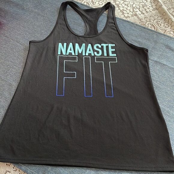Nike Dri Fit Racerback Black Medium Tank Top NAMASTE FIT swoosh on the back - Picture 2 of 5